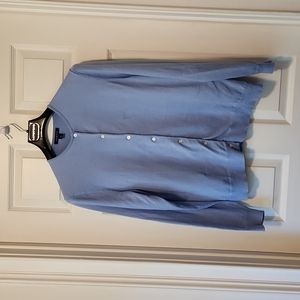 Lands End Crystal Blue supima cotton cardigan sweater size large